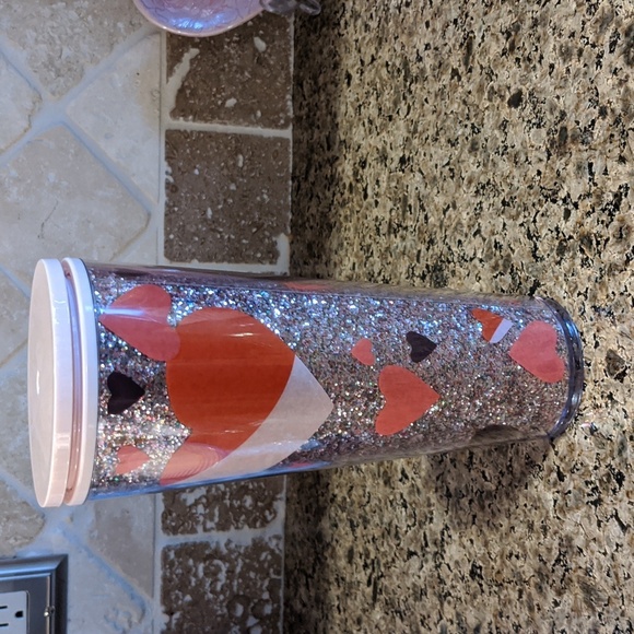 Starbucks 24oz Venti Cold Cup Tumbler Heart Valentine's 2021 Red Pink Glitter - Picture 6 of 6
